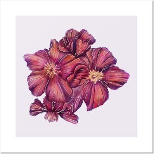 big red watercolor flowers Posters and Art